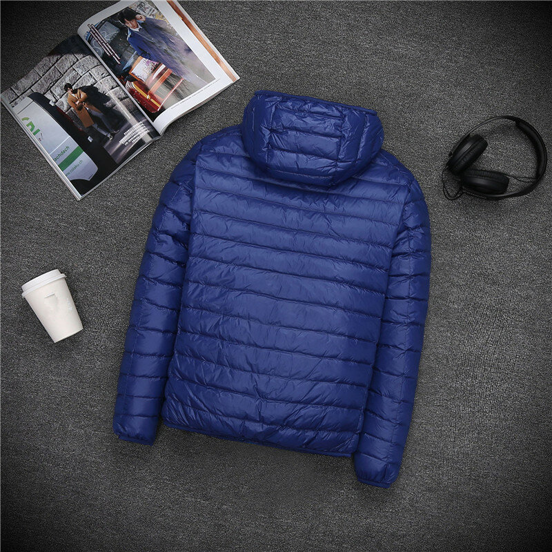 남성용 경량 다운 재킷, 캐주얼 슬림 후드, 초박형 따뜻한 코트, 화이트 덕 다운 재킷, 방풍 파카, 2023 가을 겨울