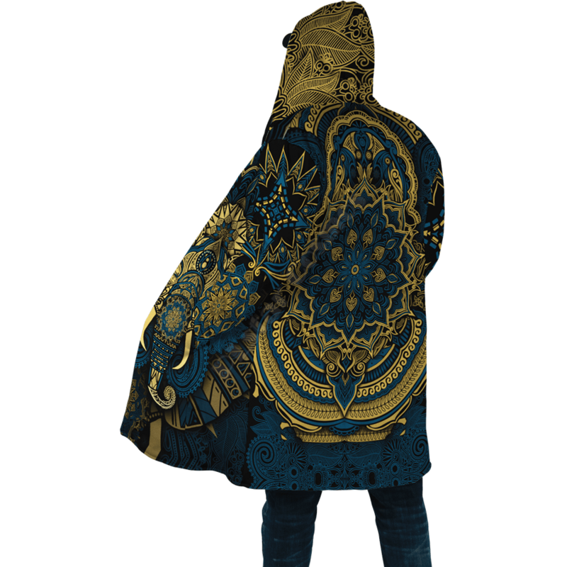 Mantel Hippie 3D semua bercetak, jubah bertudung untuk pria wanita musim dingin bulu penahan angin