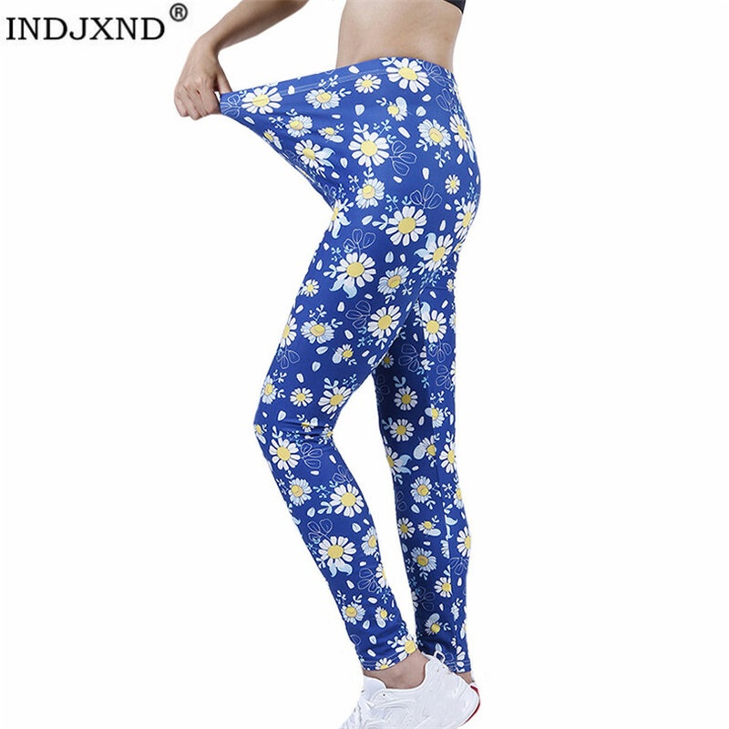 INDJXND – Leggings Push Up taille haute pour femmes, pantalon de Fitness décontracté, motif chrysanthème imprimé, vêtements d'entraînement, nouvelle collection 2021
