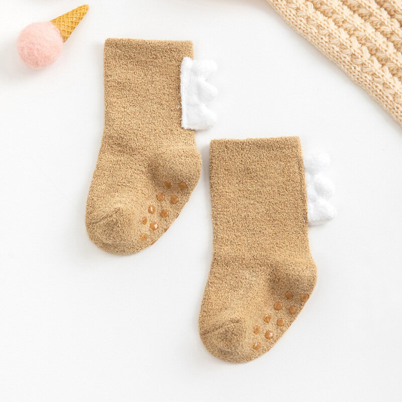เด็กวัยหัดเดินถุงเท้าเด็กทารกแรกเกิด Prewalker ฤดูหนาวหนาขนแกะปะการังไดโนเสาร์ฝ้ายสาวฤดูใบไม้ร่วงเด็กทารกถุงเท้าการ์ตูน0-5T