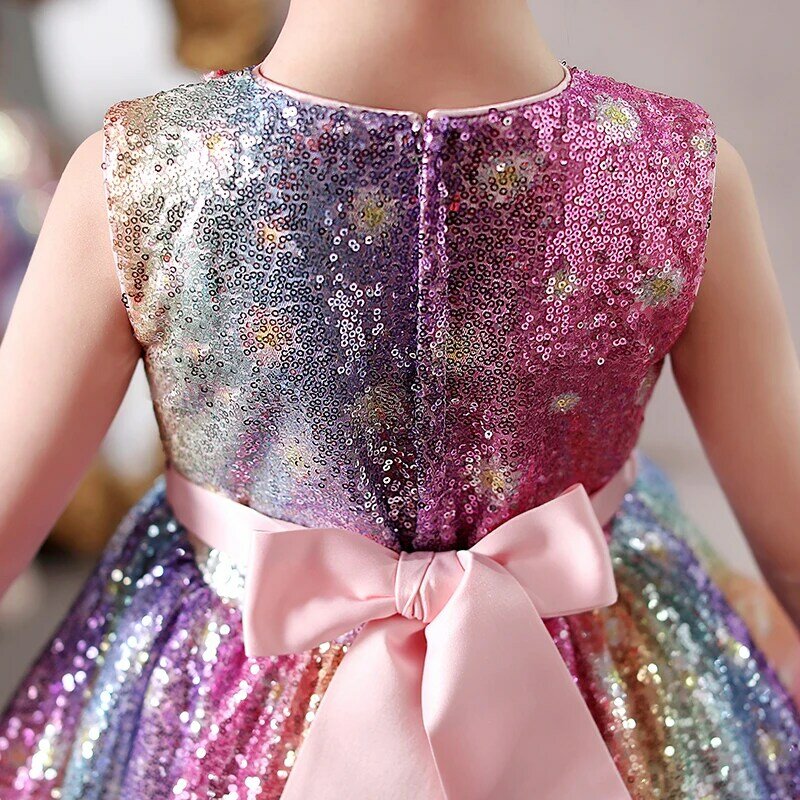 Vestido de princesa da menina festa de aniversário traje piano estilo verão lantejoulas varrer trem vestido