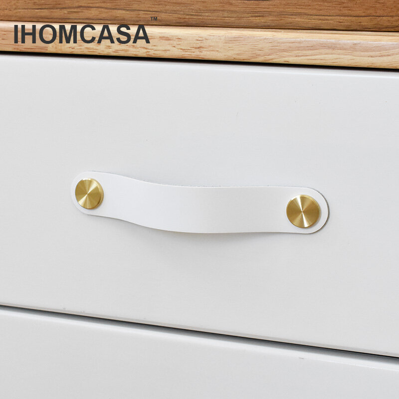 Кожаные белые мебельные ручки IHOMCASA, ручки для хранения кухонных шкафов, шкафов для обуви, шкафов, ящиков, винтажные скандинавские ручки