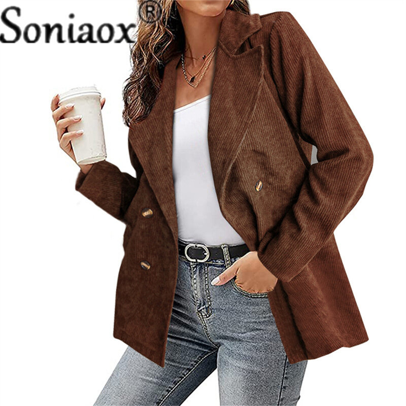 Chaqueta informal de pana para mujer, abrigo holgado de manga larga con botones, chaqueta elegante de oficina, Tops de invierno