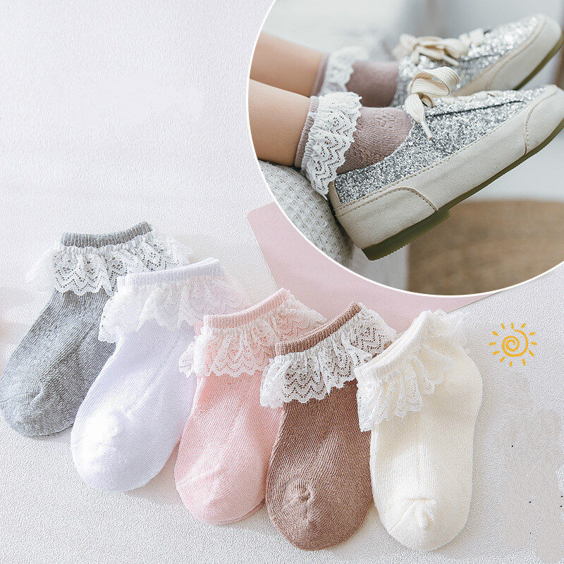 Новые кружевные носки-башмачки для малышей тонкие носки для новорожденных из хлопка нескользящие носки-тапочки для маленьких девочек