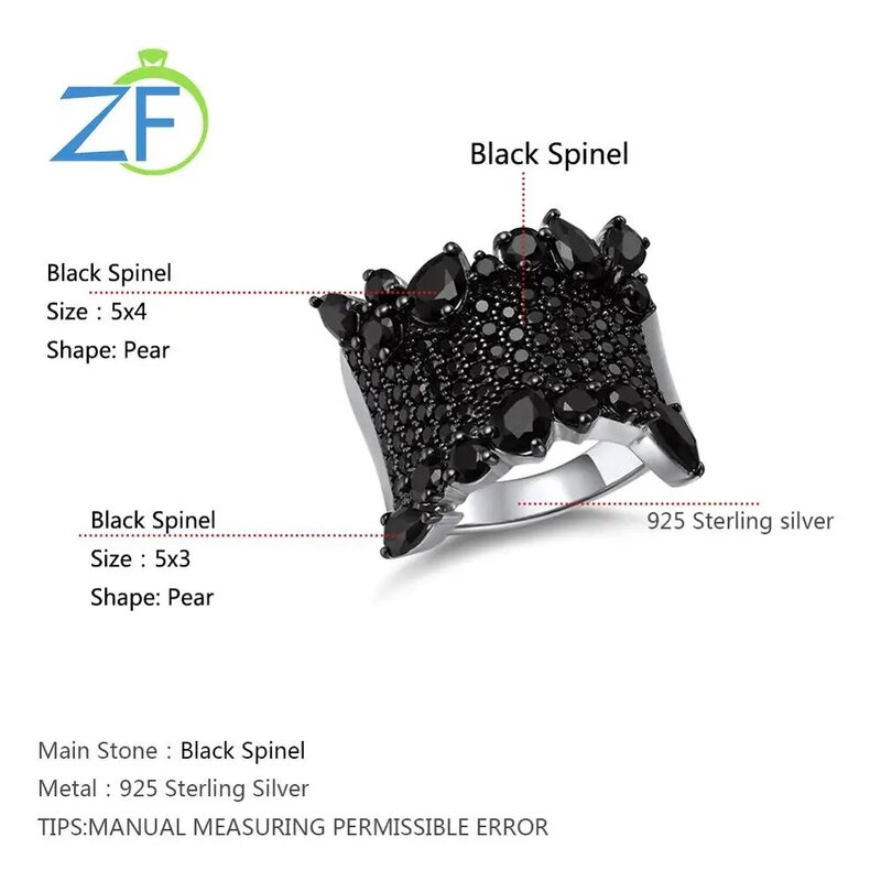 GZ ZONGFA แท้925แหวนเงิน4กะรัตธรรมชาติสีดำ Spinel อัญมณีเครื่องประดับคริสต์มาสของขวัญ