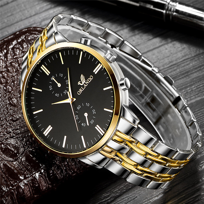 Brand New Men Watch ORLANDO Fashion Quartz Watch Silver Gold Stainless Steel Watch Mens Watches Man Quartz Clock horloge mannen