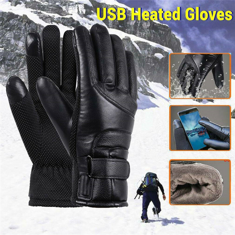 Перчатки мужские с подогревом, теплые велосипедные с зарядкой от USB, с электрическим подогревом, с защитой от ветра, для сенсорных экранов, зимние