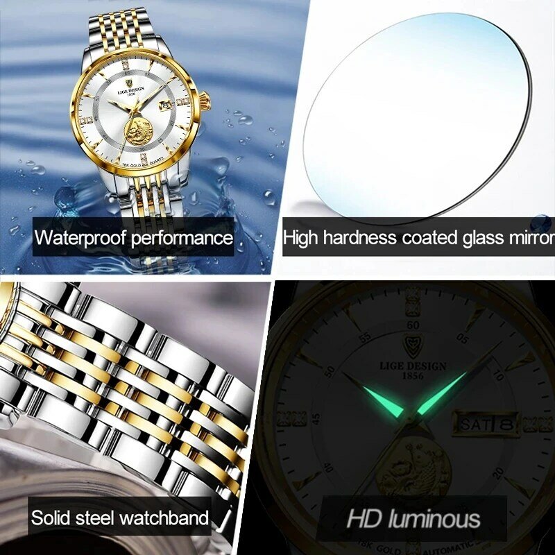 Часы LIGE мужские Кварцевые водонепроницаемые, брендовые Роскошные наручные, с изображением золотой рыбки, с коробкой