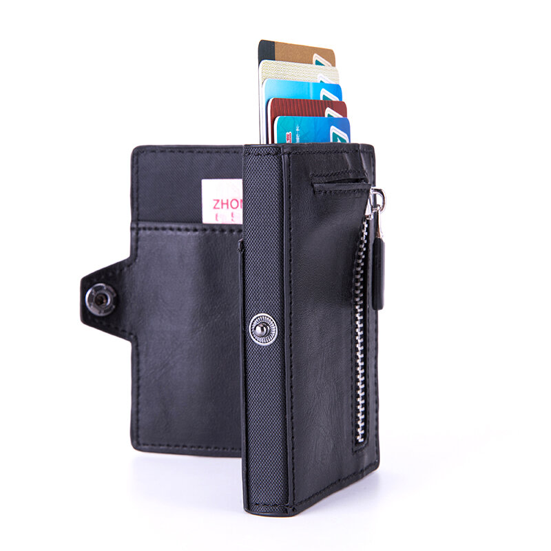 Индивидуальный кошелек с гравировкой, держатель для кредитных карт с технологией RFID, Умный кошелек с застежкой, мужской автоматический держатель для удостоверения личности, кошелек для монет на молнии