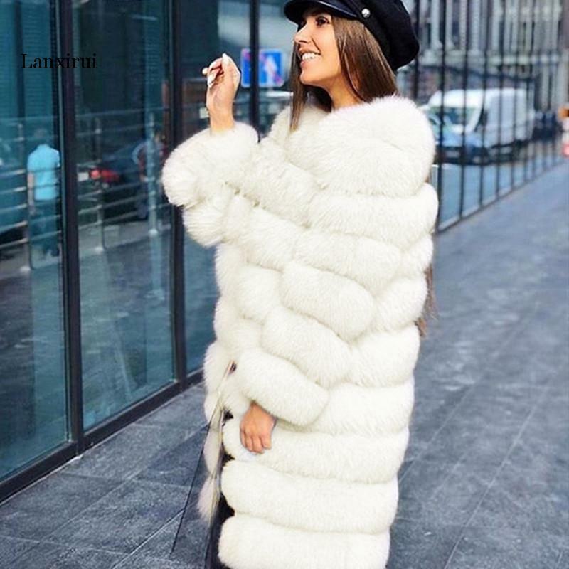Abrigo largo y cálido de piel sintética para mujer, abrigo blanco de grano de leopardo, de alta calidad, Coart