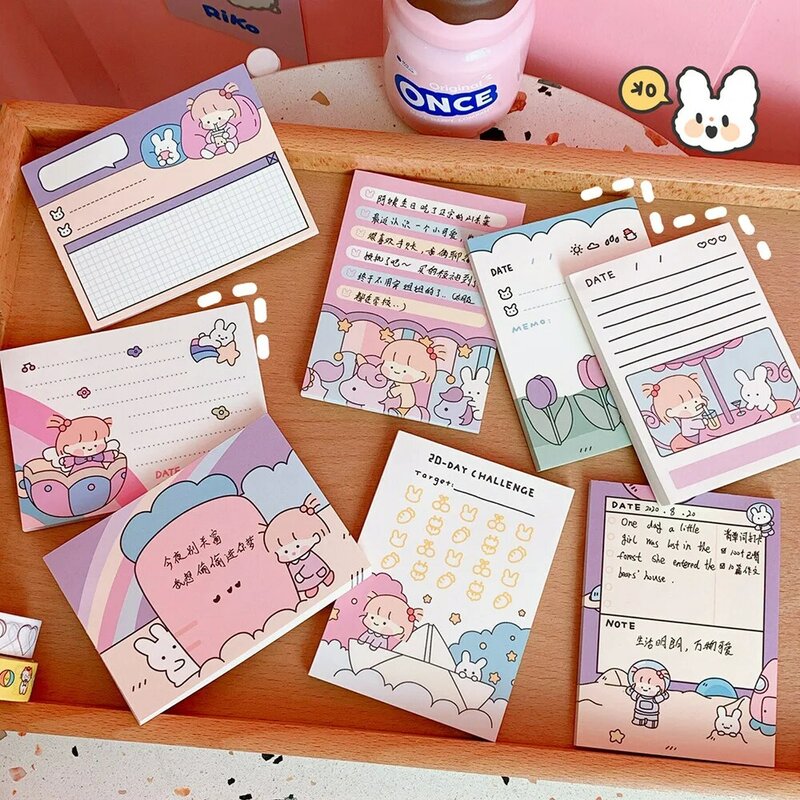 50 hojas coreanas de dibujos animados, Bloc de notas con forma de corazón, para estudiantes, etiqueta adhesiva de conveniencia para estudiantes
