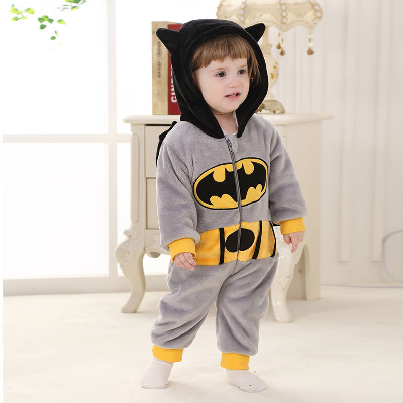 JYBIENBB Hot Sale Winter Babe Anime Grey Hero Pajamas Baby Girl Cotton Clothes Flannel Rompers Hooded Cartoon Infant Onesie Kid