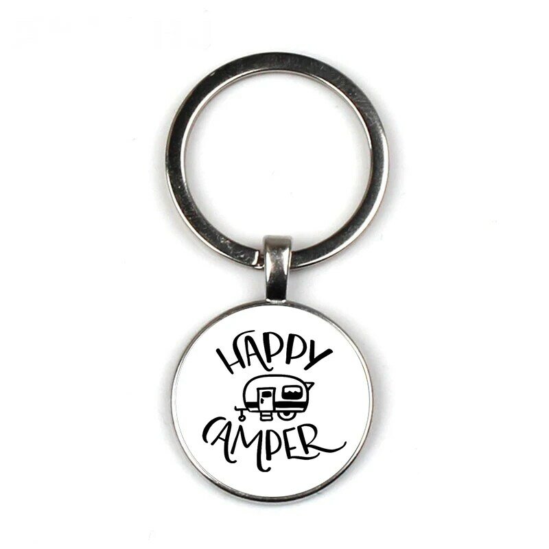 2020 Nieuwe Happy Camper-Handgemaakte Hanger Sleutelhanger Met Camper Charm Key Ring Gelukkig Camping Sleutelhanger