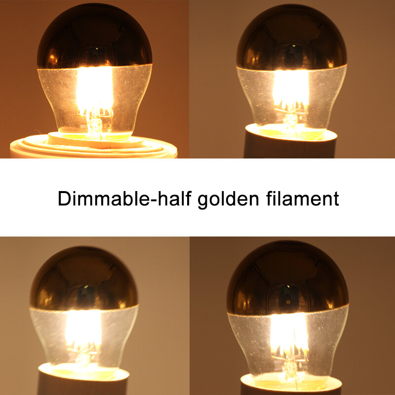 Bombilla Led Filament Lights E27 4W 110v 220v Dimmer G45 Bubble Ball Bulb Edison Sgolden Top Mirror Shadowless Lamp Warm White