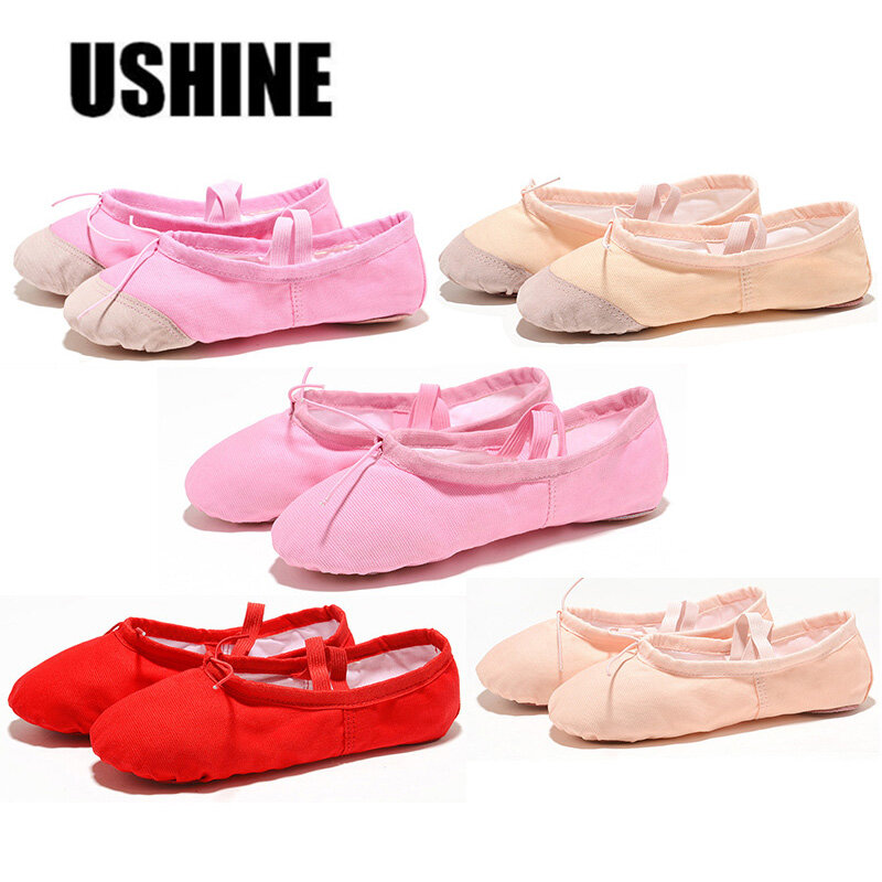Обувь для занятий йогой USHINE, из кожи и ткани, розовые парусиновые балетные танцевальные туфли для девочек и детей