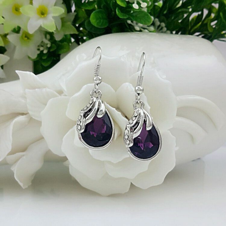 QiLeSen Fine jewelry 925 sterling silver suitable for ladies wedding year if water deep purple earrings yw082