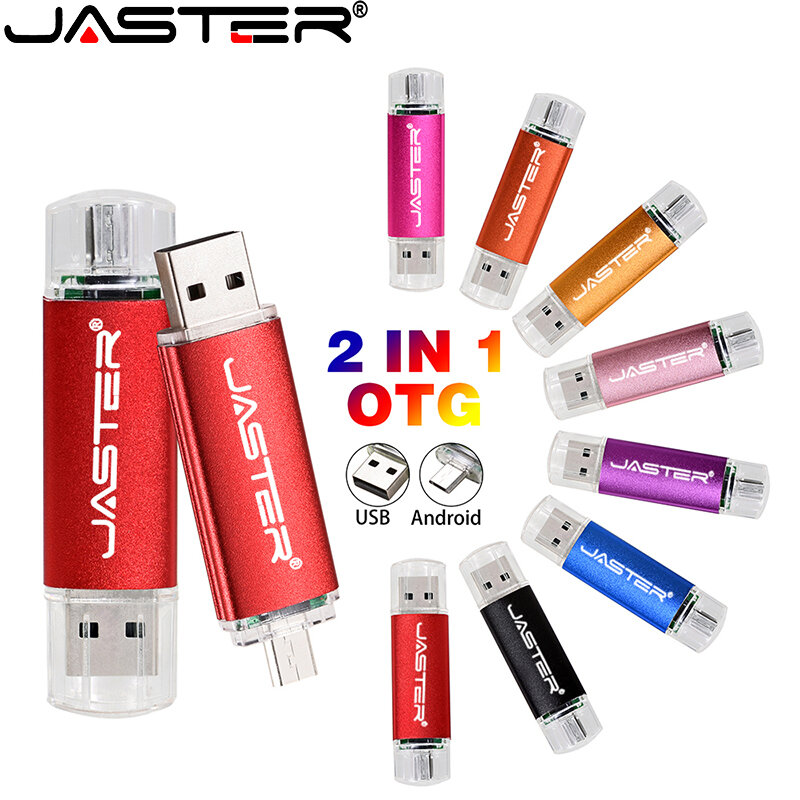 JASTER OTG 2.0 USB Flash Drive 128GB 64GB 32GB 16GB 8GB 4GB Pen Drive de velocidade rápida para Android/PC Mais de 10 PCS Logotipo personalizado gratuito