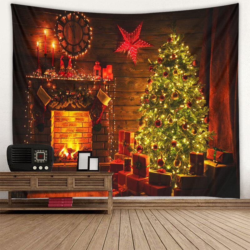 Christmas background tapestry fireplace Christmas tree decoration environmentally friendly printing soft hanging cloth