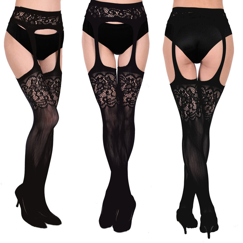 섹시한 패션 레이스 스타킹 블랙 투명한 레이스 나일론 스타킹 여성용 가랑이없는 에로틱 란제리 Babydoll Belt Stockings