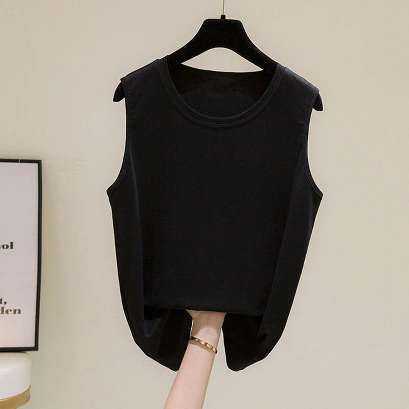 175Kg Plus Size Women's Slimming Bottoming Tank Tops Bust 170cm Solid Loose Sleeveless Vest Base Thin Shirt Black White 2XL-7XL