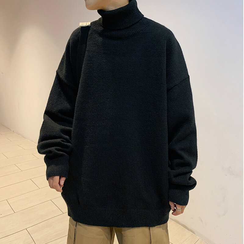 Pull tricoté à col roulé pour homme, vêtement chaud et décontracté, ample, couleur unie, nouvelle collection automne hiver