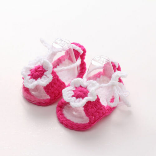 Pudcoco-Chaussures d'été pour nouveau-né garçon et fille, sandales souples, tricotées à la main, avec fleurs et perles