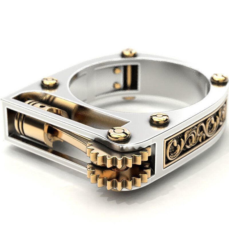 Fashion Mechanical Gear Wheel Men Ring Silver Color Punk Wedding Band Finger Rings for Women Modern Wedding Jewelry