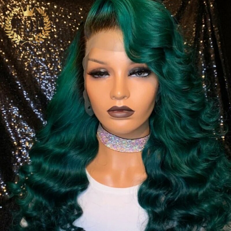 Topnormantic Омбре зеленый цвет 13x 6 кружевные передние парики для женщин бразильские Реми человеческие волосы свободные волнистые парики предварительно выщипанные волосы