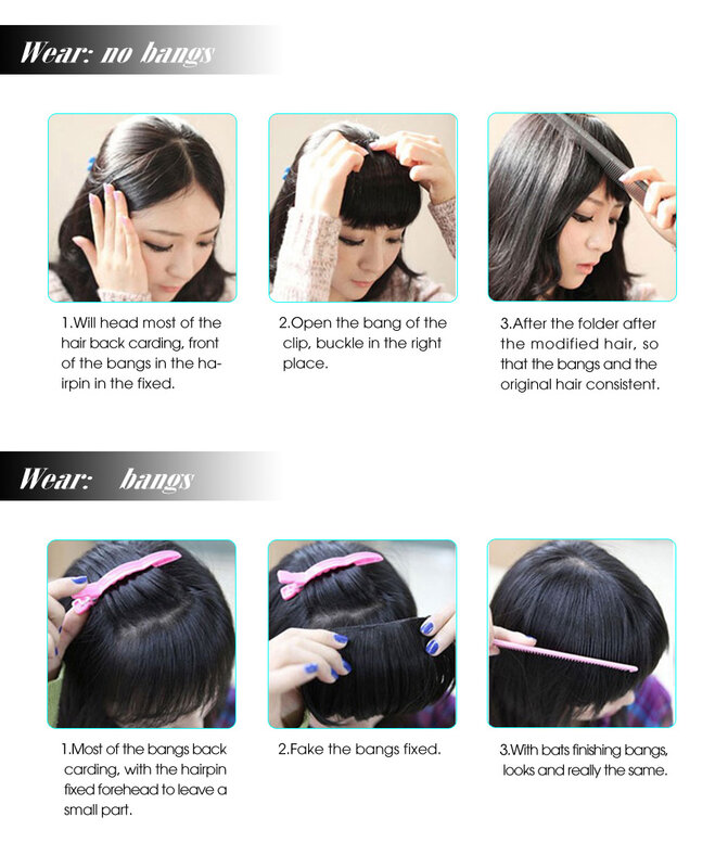 Franjas de cabelo fake blunt sintético para mulheres, extensão do cabelo, frente puro, franja falsa, peruca falsa, 2 clipes