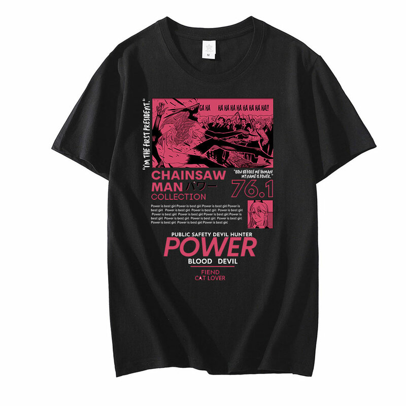 Chainsaw Man Power T Shirt mężczyźni estetyczne para koszulki z nadrukami topy mężczyźni kobiety ponadgabarytowych T-shirt z krótkim rękawem Harajuku Kawaii