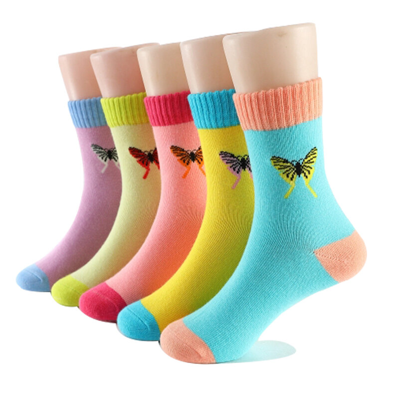 Calcetines de algodón para niñas, medias bonitas de mariposa de Color caramelo para estudiantes, otoño e invierno, novedad de 2020