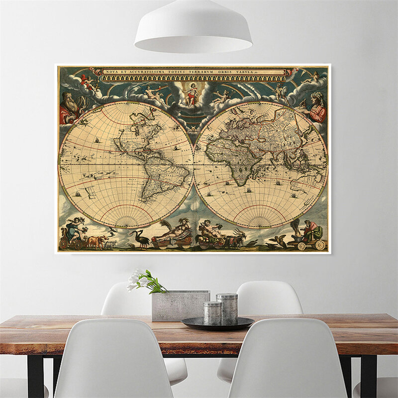 84*59センチメートルのヴィンテージ世界地図キャンバス絵画子供教育用品家の装飾