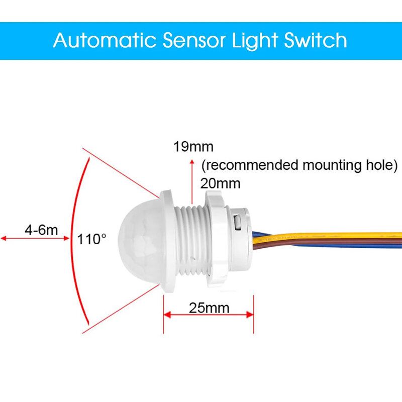 Interruptor com sensor de movimento infravermelho, desliga e liga automaticamente, sensor pir, lâmpada noturna sensível com led, 110v 220v