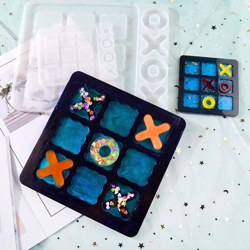 Fai da te XO Chess Game Classic Silikon Form Molde Resina Epoxi Tictactoe Board Mold stampo in Resina Silcone per l'interazione genitore-figlio