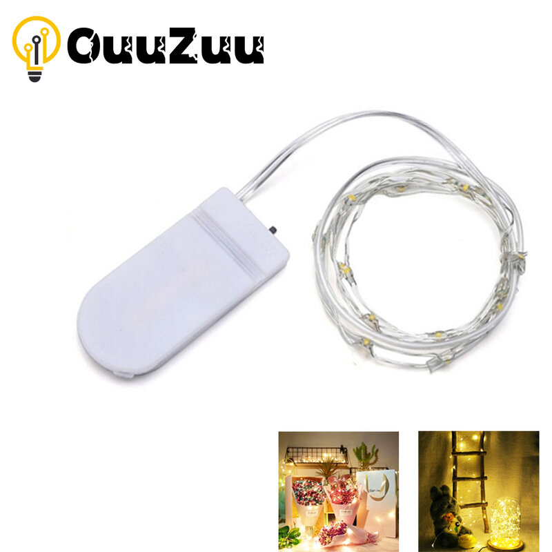 OuuZuu-Mini LED Fairy Light para o Natal, fio de cobre, impermeável, CR2032 bateria, casamento, Natal, guirlanda, festa