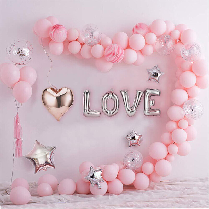 Globos de aluminio para decoración de bodas, suministros de fiesta para Baby Shower, rosa y blanco de globo guirnalda de arco, conjunto de estrella de amor en forma de corazón, 144 Uds.