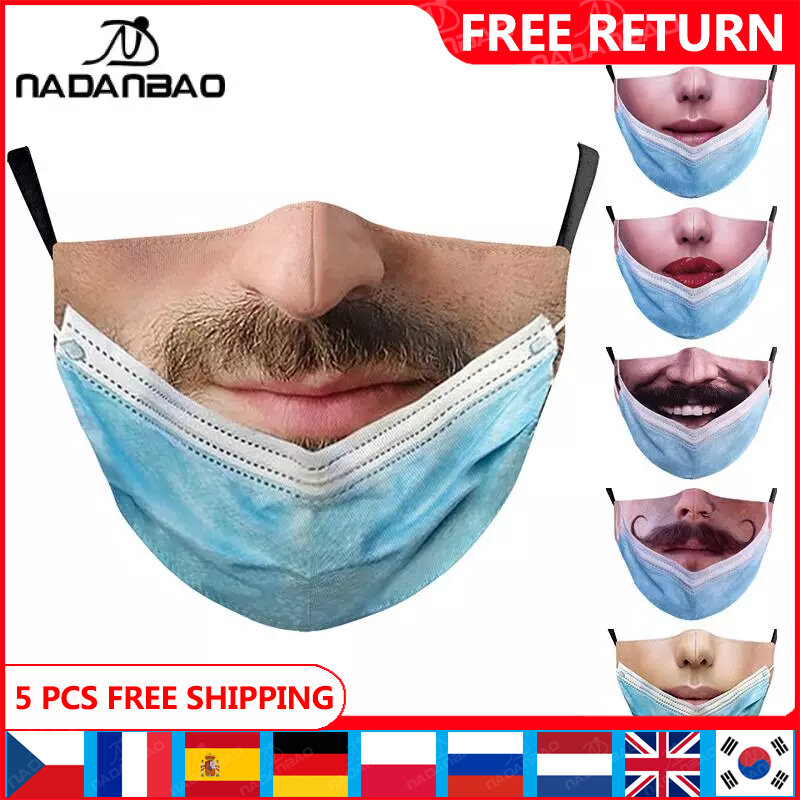 NADANBAO-mascarilla facial lavable y reutilizable para adultos, máscara facial personalizada, a la moda, color azul