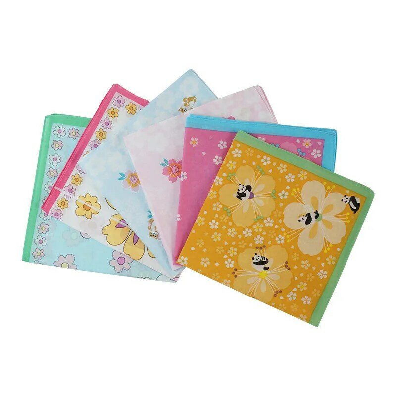 Cute Cotton Handkerchief Printed Panda Flowers Akita Dog Child Square Scarf  Multicolor Baby Saliva Towel Clothing Accesories