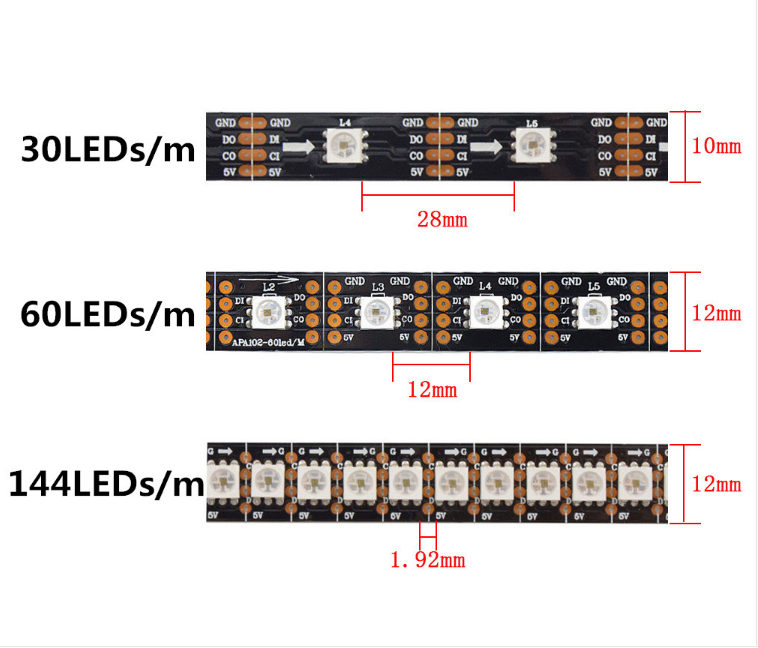 APA102 Strip 30/60/144 Leds/Piksel SK9822 DATA Strip Piksel Led Cerdas dan CLCK Secara Terpisah DC5V IP30/IP65/IP67