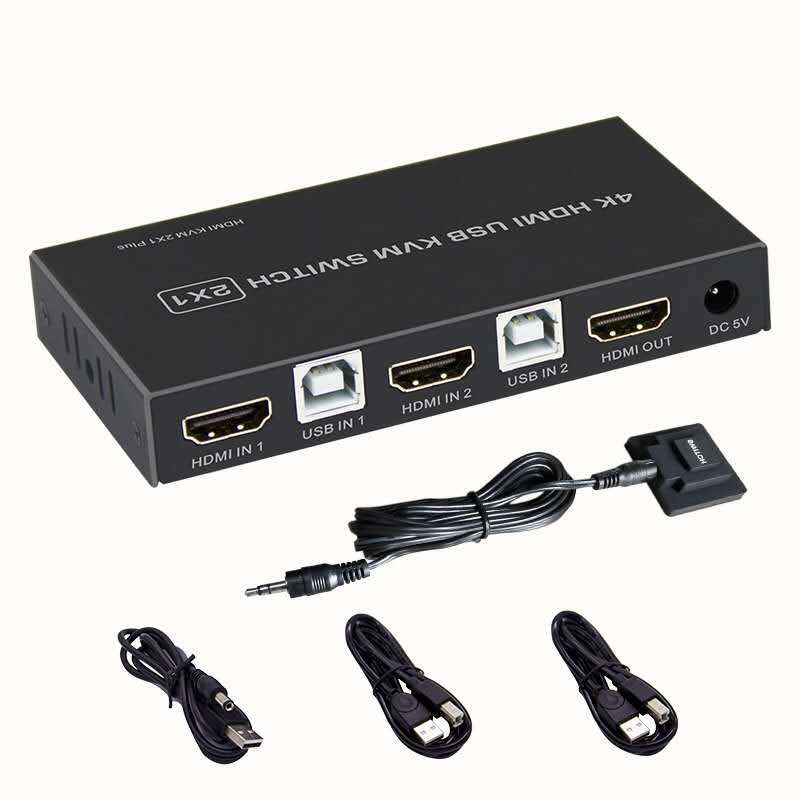 Conmutador KVM 2 en 1 4 K HDMI, conmutador divisor con salida USB HDMI1.4, compatible con activación remota para teclado, ratón, Monitor de impresora