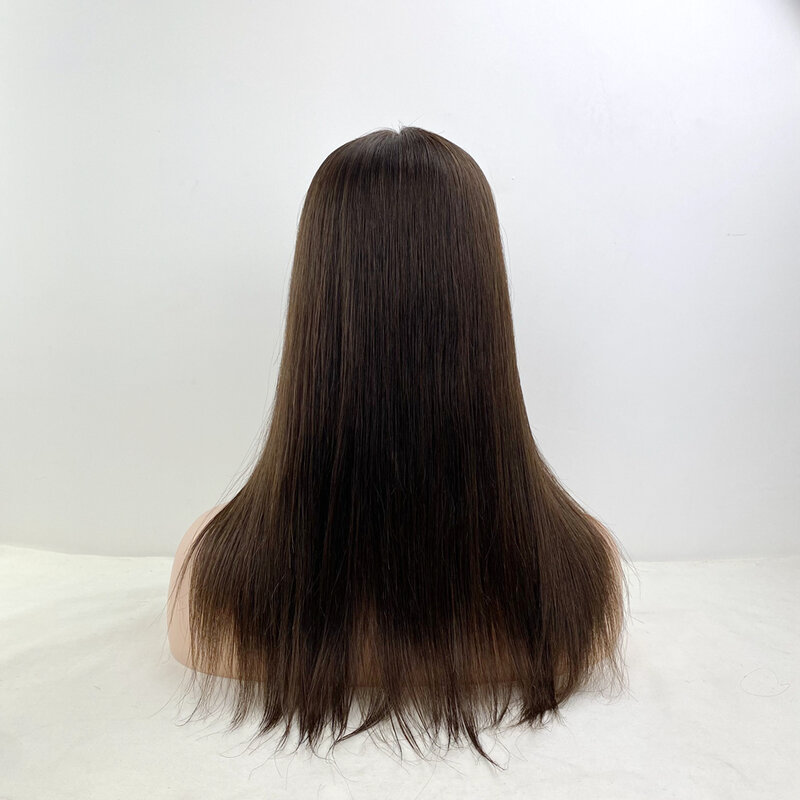 100% Remy ludzki włos Topper dla białych kobiet naturalny wygląd baza ciemnobrązowy kolor prosty styl do rzadkich włosów