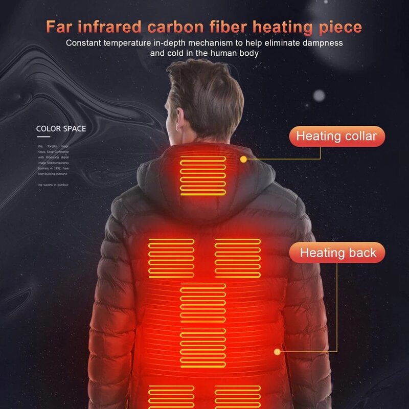 9つの加熱可能なメンズUSB加熱ジャケット,屋外用の暖かいサーマルコート,綿の衣服