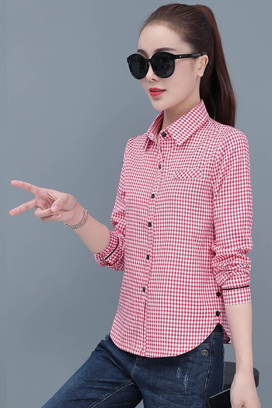 Vrouwen Lange Mouw Alle-Matched Casual Plaid Turn-Down Kraag Blouses Blusa Feminina Mijn Newin