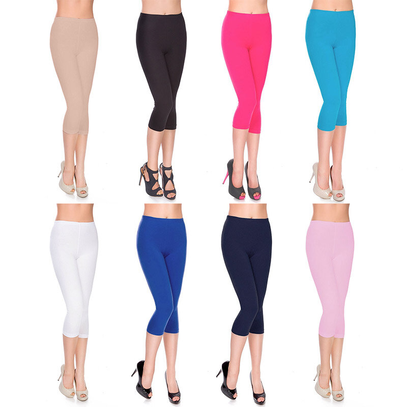 Leggings de seda de hielo para mujer, pantalones delgados superelásticos, Color sólido, suaves, para Yoga, deportes, ajustados, recortados, Verano
