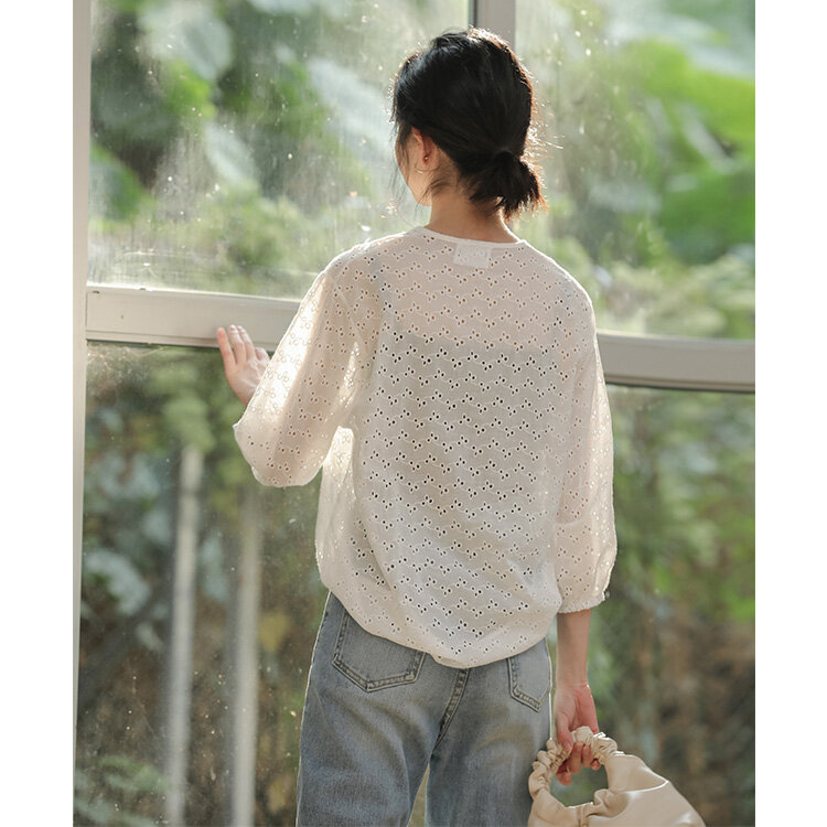 NEW 2020 Cotton and Linen Lace Shirt Top