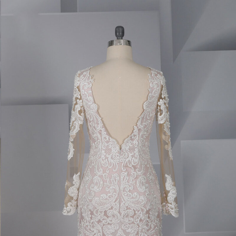 Роскошные свадебные платья-русалки на заказ, сетчатая атласная аппликация с блестками, кружевное свадебное платье до пола, свадебное платье с цепочкой и шлейфом