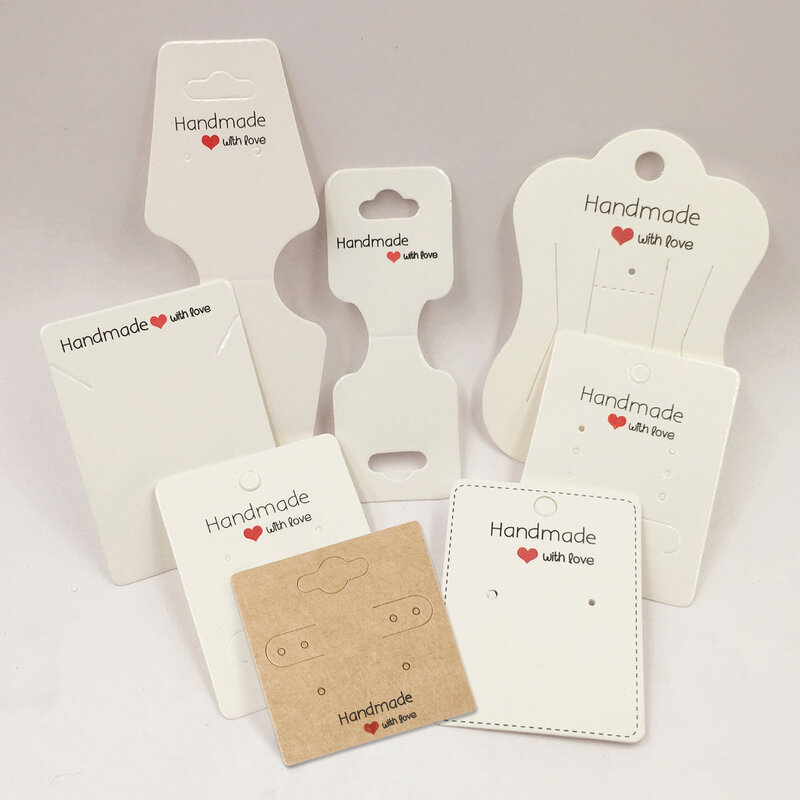 50 sztuk biały Kraft papier ręcznie robiony z miłością DIY biżuteria akcesoria karta dla naszyjnik kolczyk szpilka wisiorek wyświetla karty