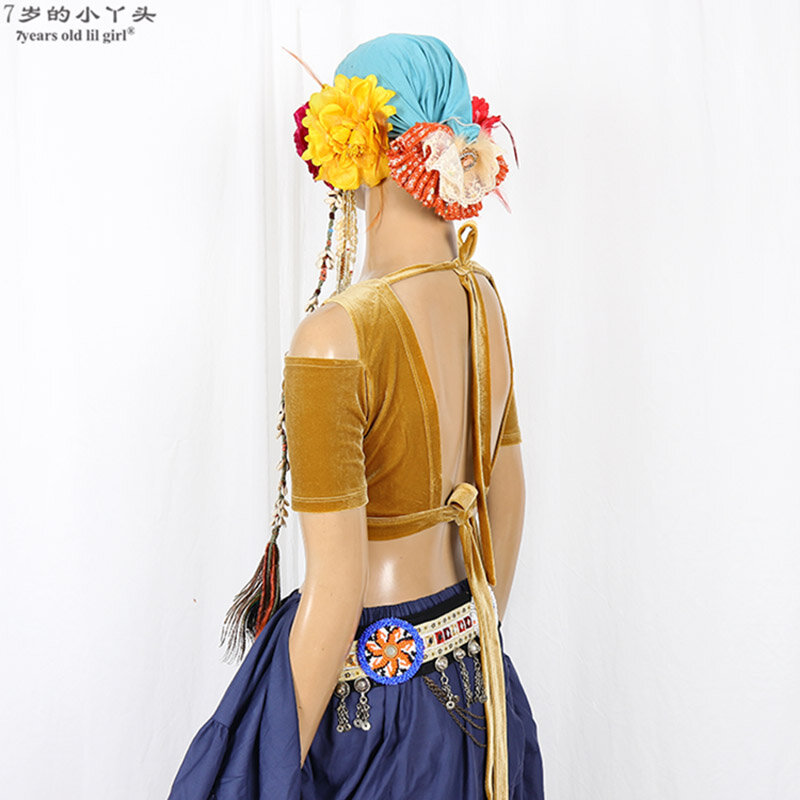 Tap Dance Velvet Fat Chance Tribal Choli Costume, Haut à manches courtes, CJJ01