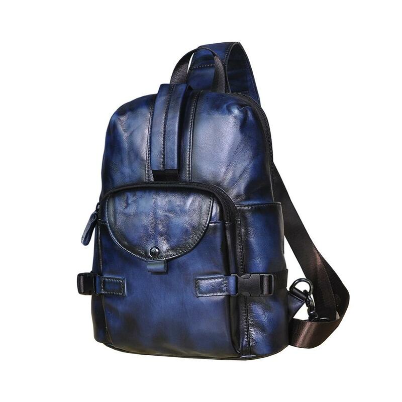 Hot Sale Men Original Leather Casual Fashion Chest Sling Bag 8" Tablet Design Travel One Shoulder Bag Cross body Bag Male 3028