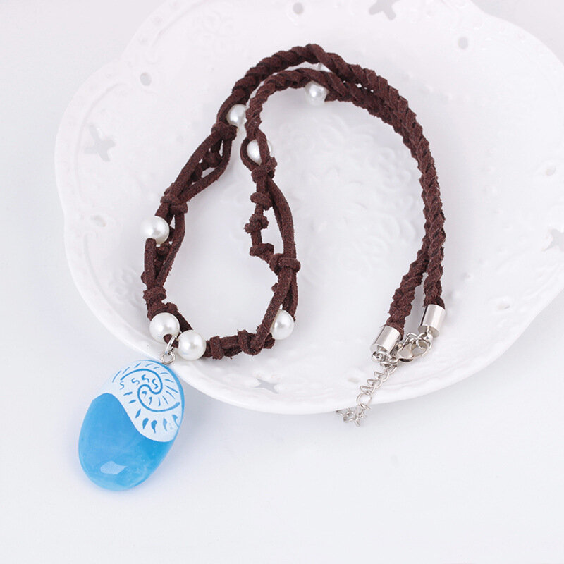 2019 Romance Blue Stone Luminous Pendants Polynesia Princess Cos Moana Ocean Rope Chain Necklace For Women Female Jewelry
